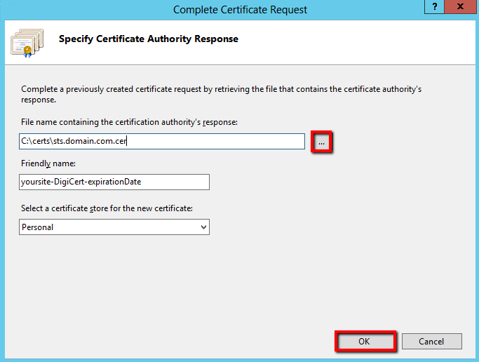 IIS 8 Specify Certificate Authority Response