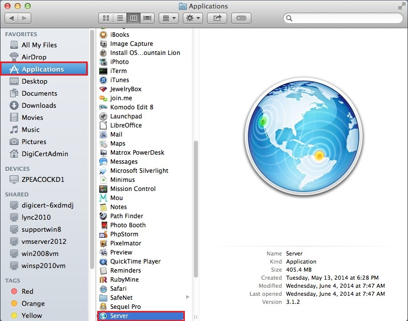 Mac OS X Mavericks Open Server App