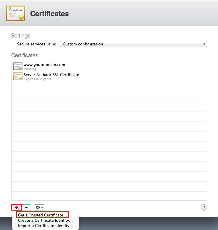 Mac OS X Mavericks Server App Certificates