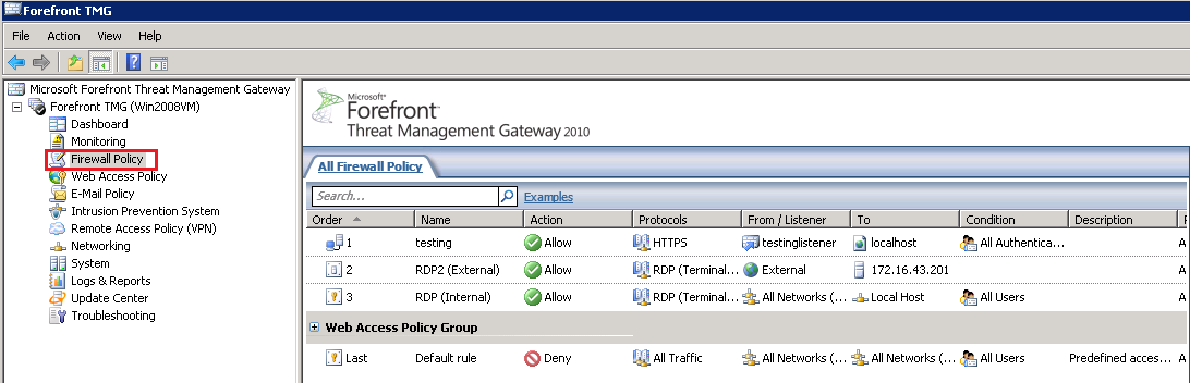 Forefront TMG Management console