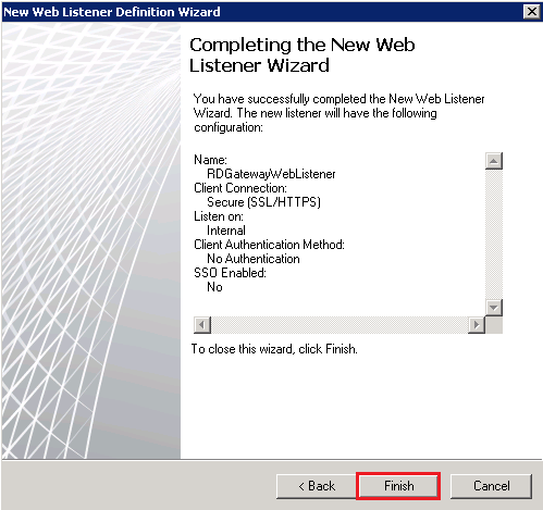 New Web Listener Definition Wizard: Completing the New Web Listener Wizard page