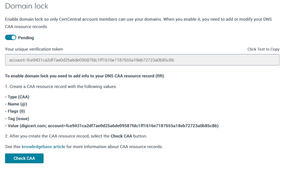 Domain Lock - Enable domain lock so only CertCentral account members can use your domains
