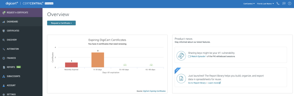 製品ニュースウィジェット - CertCentral で利用可能