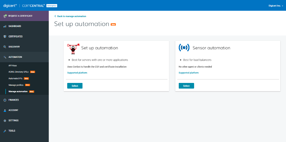 3 Configurazione dell'automazione in CertCentral