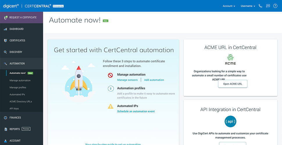 2 Configurazione guidata dell'automazione in CertCentral