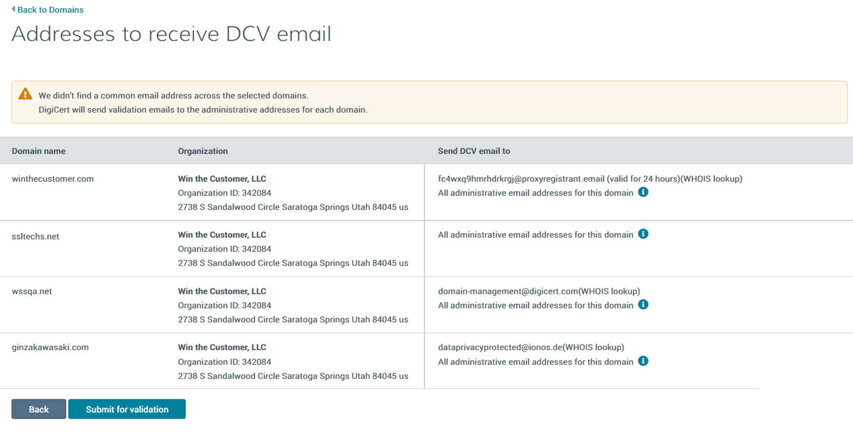 Bulk Domain Validation - Step 3 Submit up to 25 domains for validation