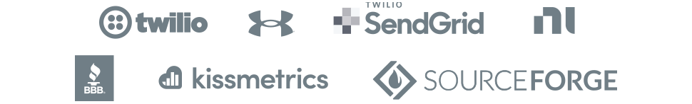 Twilio Logo, Under Armour Logo, SendGrid Logo, National Instruments Logo, Better Business Bureaus Logo, Kissmetrics Logo, SourceForge Logo