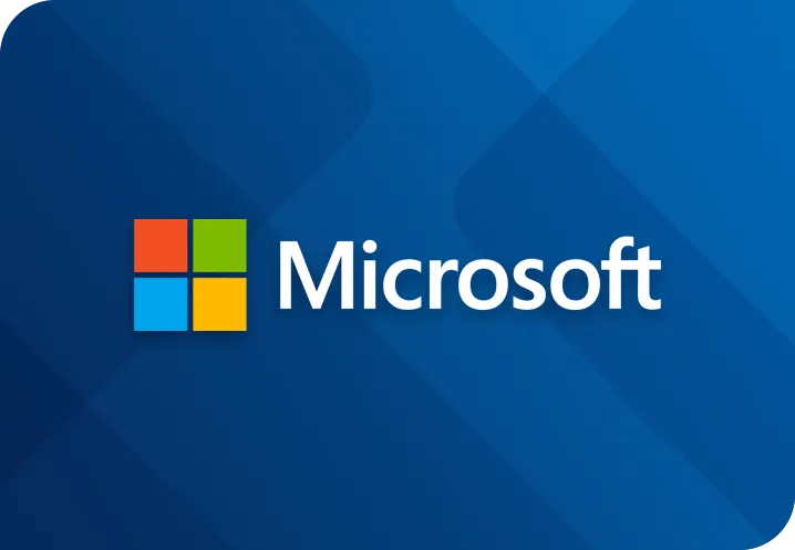 Microsoft logo with four-color square icon on blue background