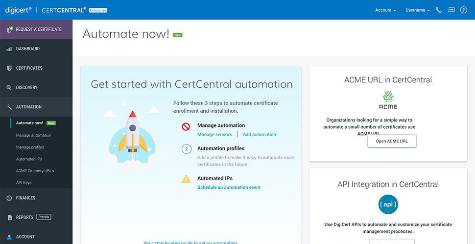 2 Setting Up Automation Wizard in CertCentral