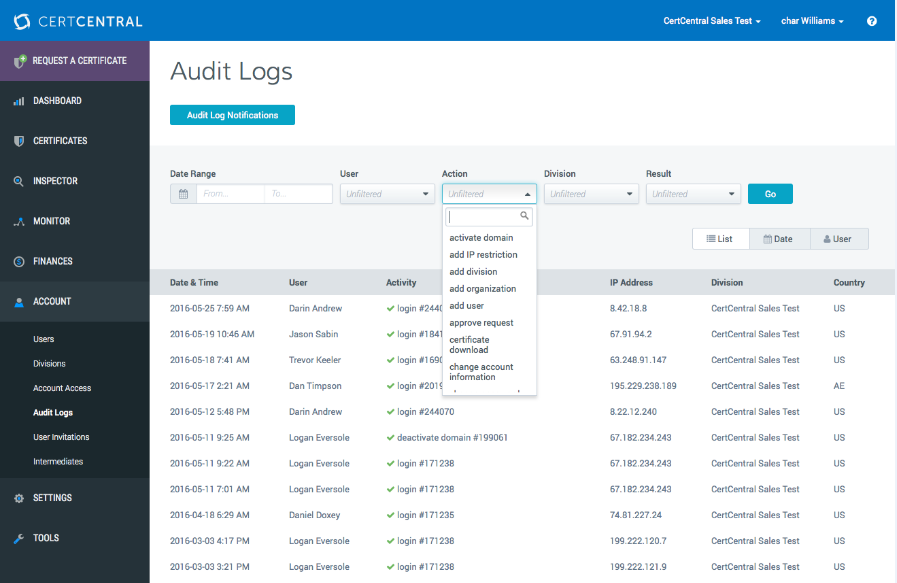 CertCentral Audit