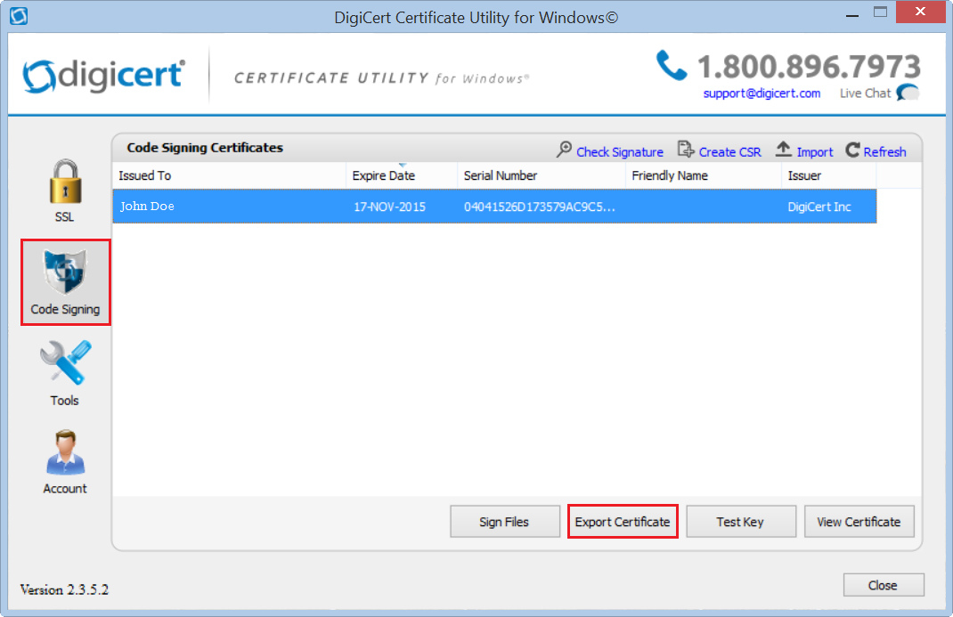 DigiCert Util - Microsoft Authenticode Certificate Export