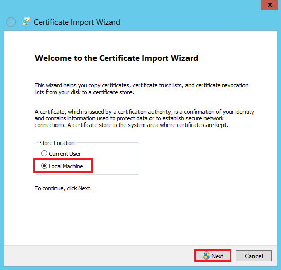 Windows Certificate Import Wizard