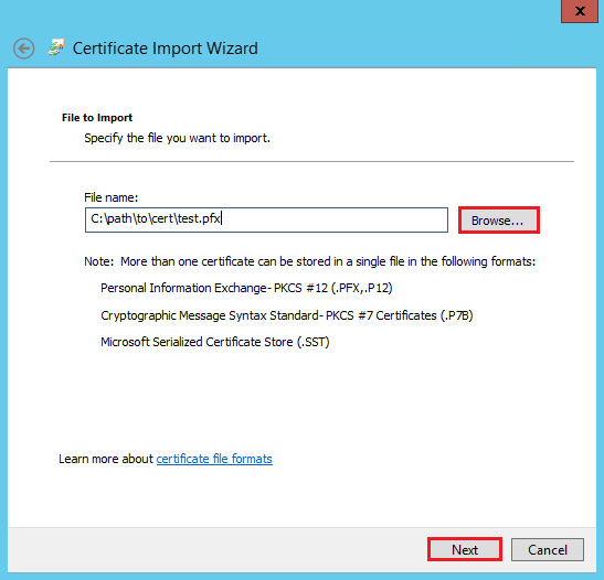 Windows Certificate Import Wizard