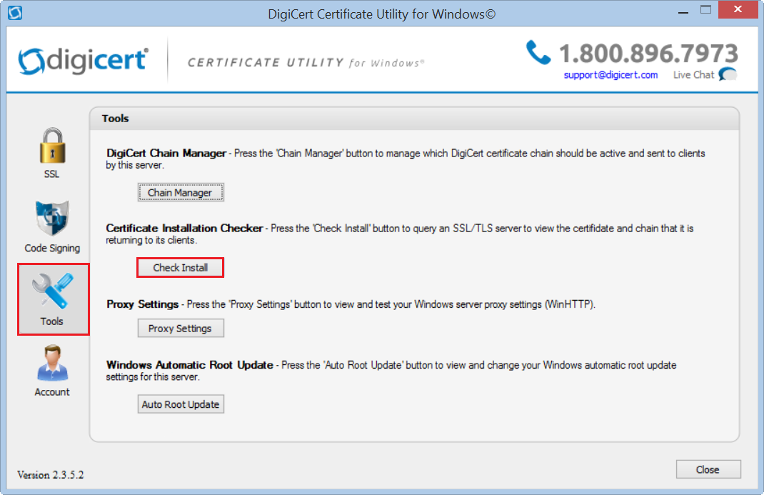 Check Install Option in DigiCert Utility