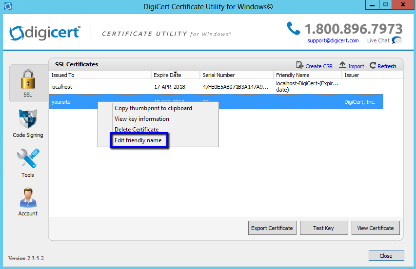 Digicert Util Edit Friendly Name