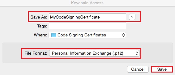 Mac - Export certificate