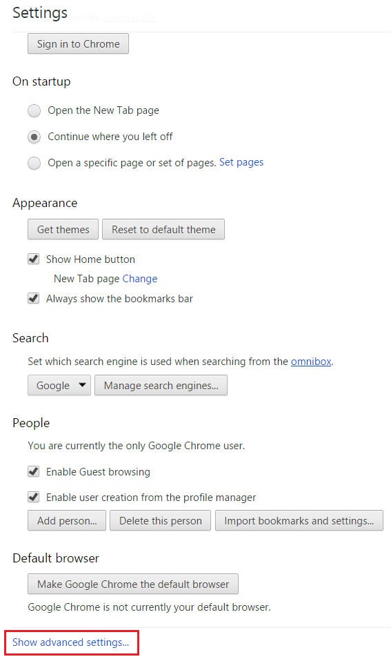 Chrome - Settings