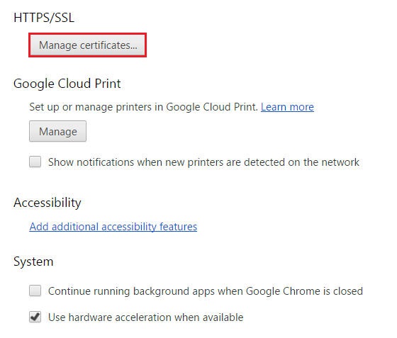 Chrome - Manage certificates