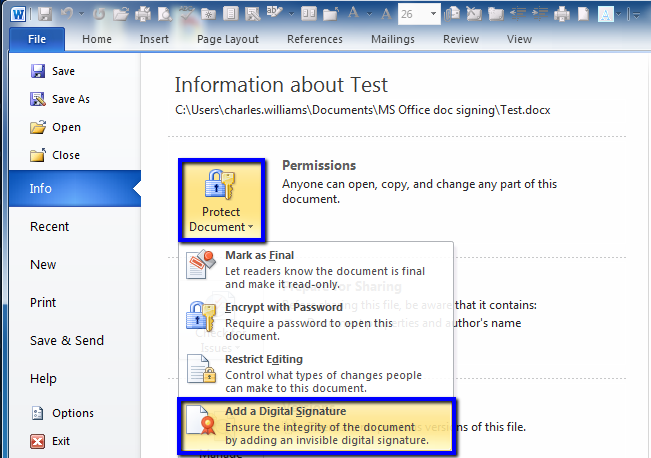 Sign Microsoft Office 2013, 2010, 2007 Documents –