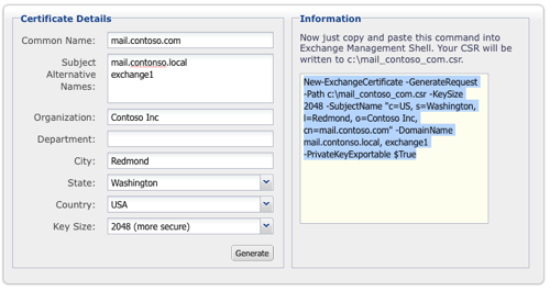 Preview of Easy CSR Command Generator for Exchange 2007