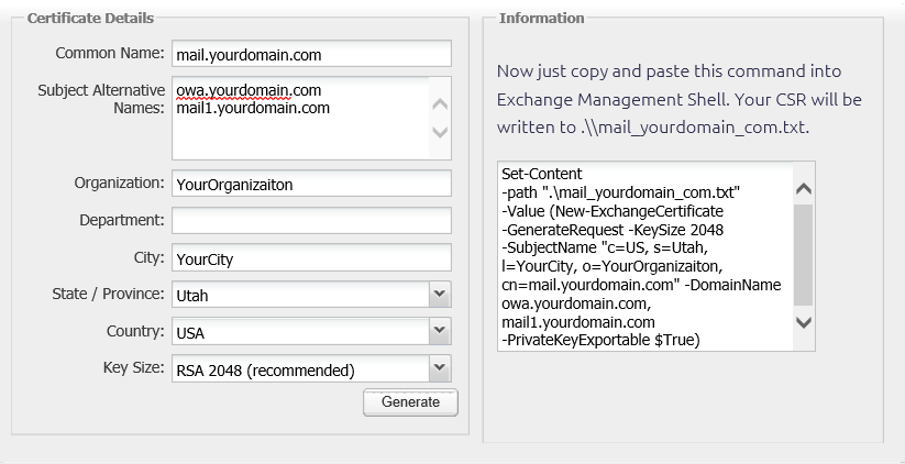Preview of Easy CSR Command Generator for Exchange 2007