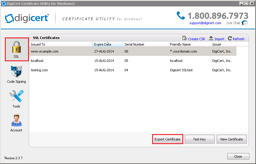 Export Certificate