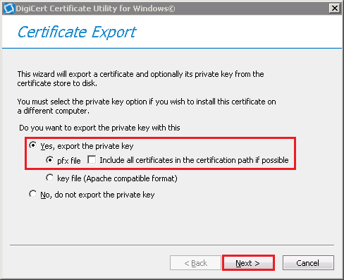 Apache Key File Export
