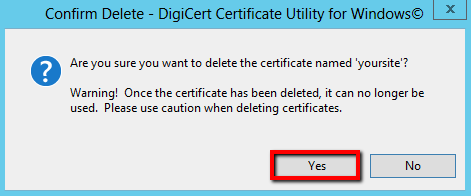 DigiCert Certificate Utility Confirm Certificate Deletion