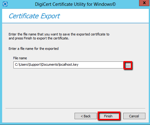 DigiCert Certificate Utility Export Location and File Name