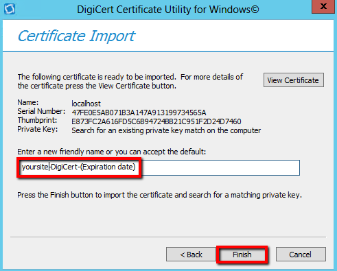 DigiCert Certificate Utility Friendly Name