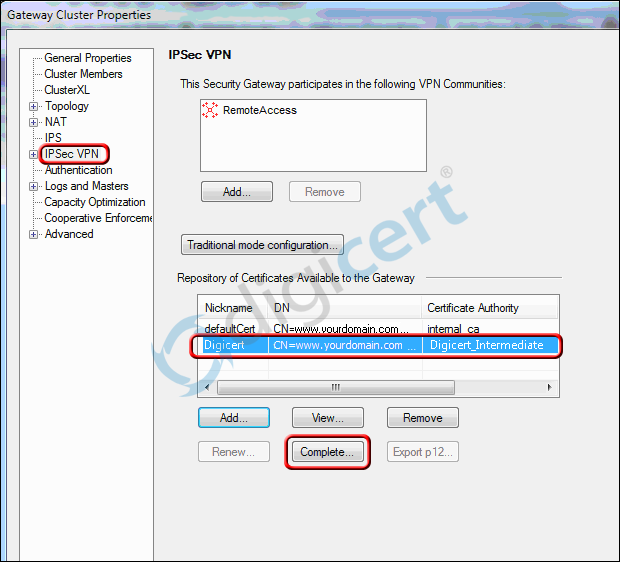 IPSEC VPN Complete Certificate Request