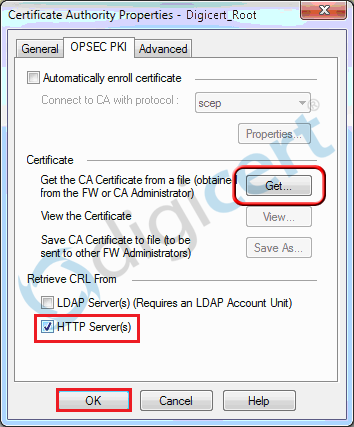 Get Certificate button from Checkpoint VPN OPSEC PKI tab