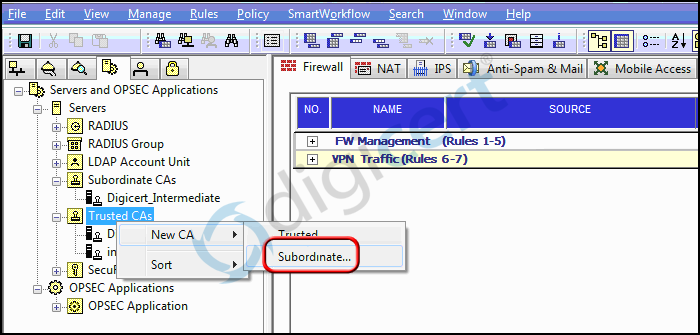 create new Subordinate CA for Checkpoint CSR Creation process