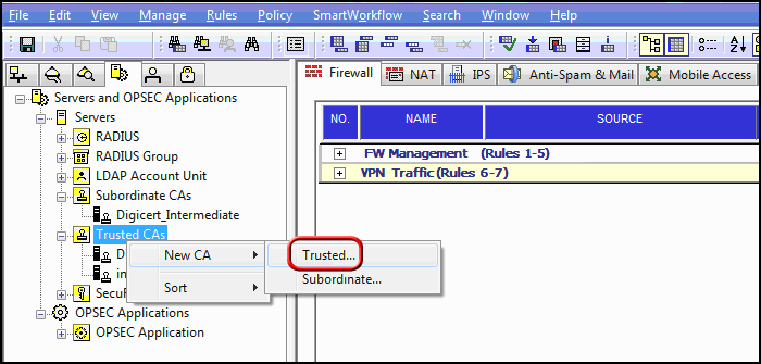 create new trusted CA for Checkpoint CSR Creation