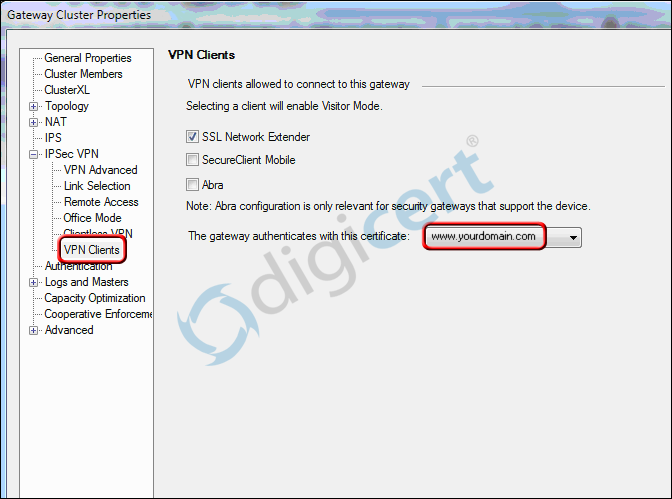 VPN Clients select SSL Certificate for Gateway Authentication