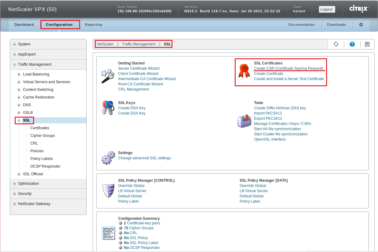 NetScaler VPX Console 10.1