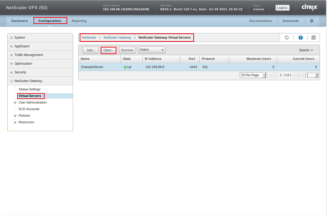 NetScaler VPX Console 10.1