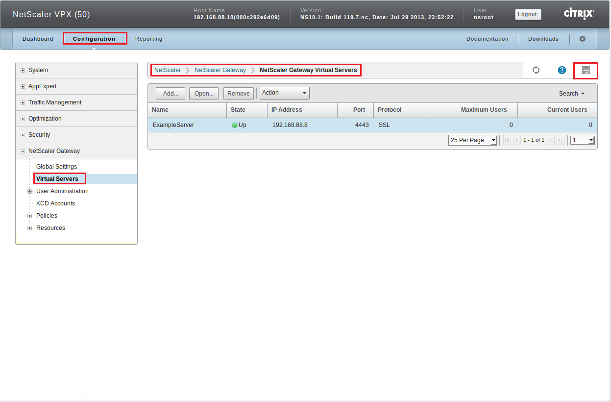 NetScaler VPX Console 10.1