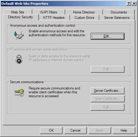 IIS Directorty Security - Server Certificate