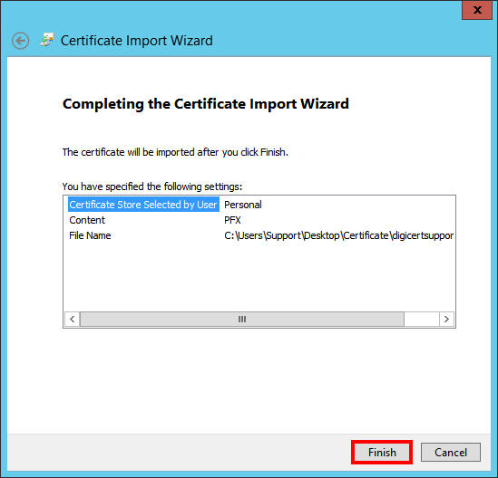MMC Console Certificate Import Wizard