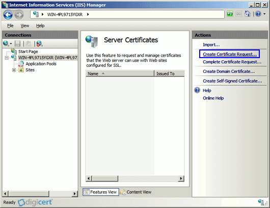IIS 7 Create Certificate Request