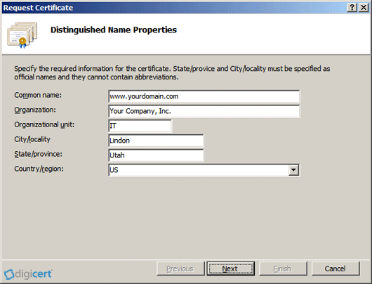 IIS 7 Distinguished Name Properties