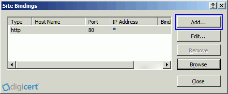 IIS 7 Site Bindings Window (Unconfigured)