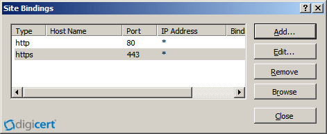 IIS 7 Site Bindings Window (Configured)