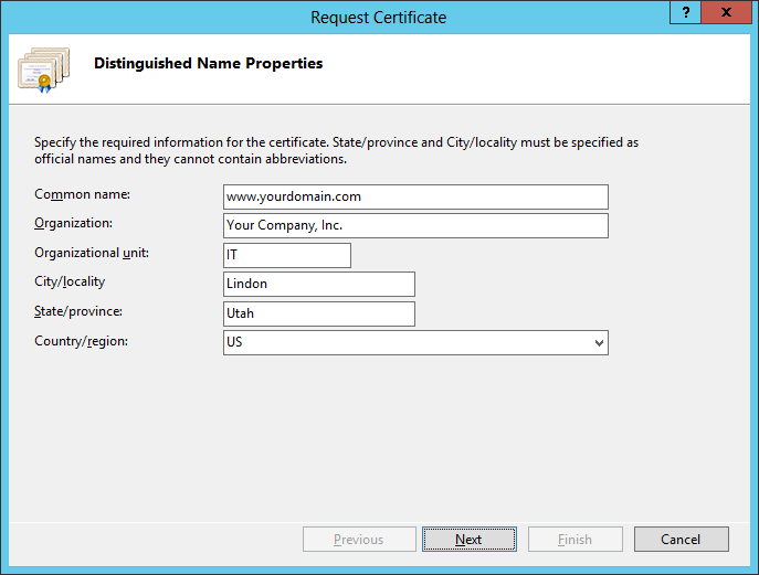 IIS 8 Distinguished Name Properties