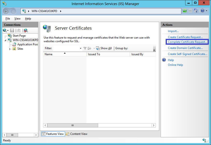 IIS 8 Create Certificate Request