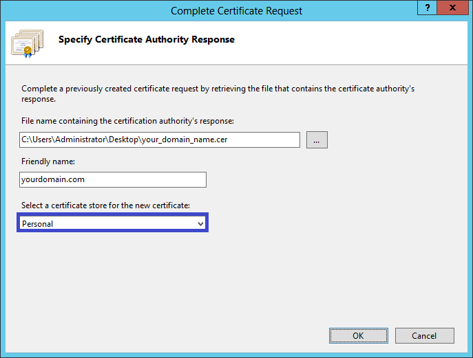 IIS 8 Complete Certificate Request