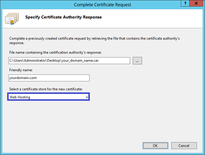 IIS 8 Complete Certificate Request