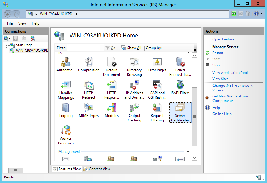 configuration du serveur iis apparaissant dans Windows 8