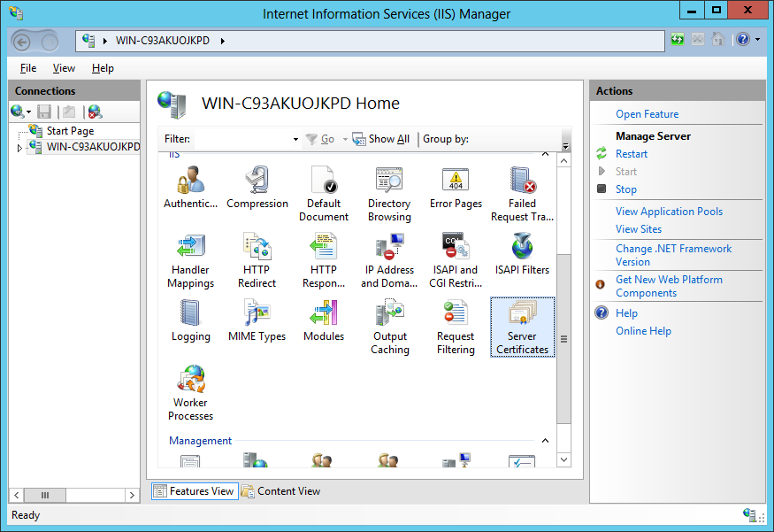 IIS 8 Security Certificates